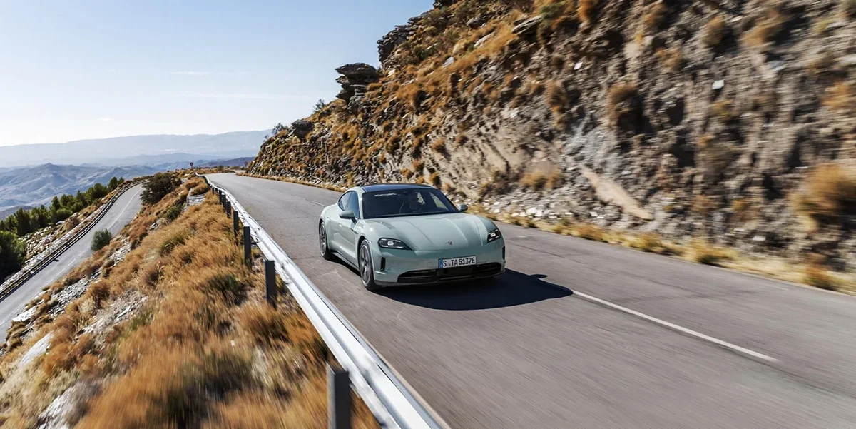 Porsche Fort Collins 2025 Taycan driving Broomfield 